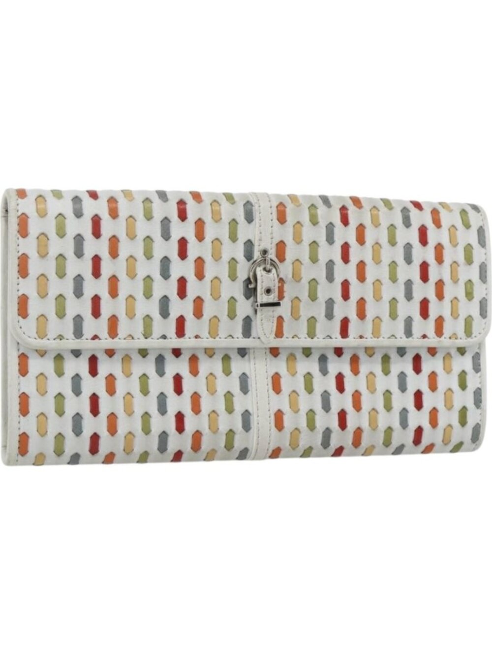 Salvatore Ferragamo Long Wallet Leather White Silver